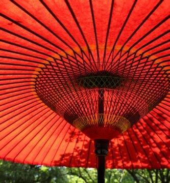 red patio umbrella